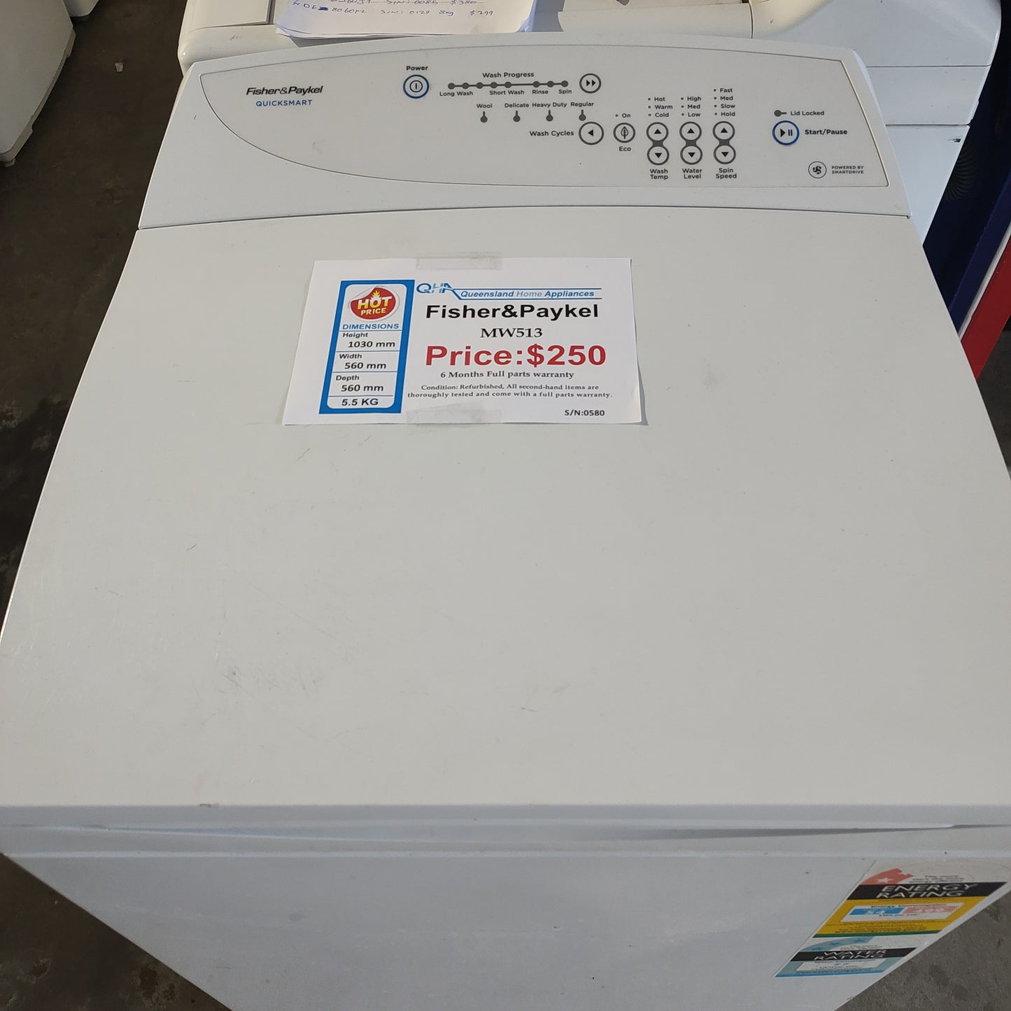 Fisher & Paykel QuickSmart 5.5kg Top Load Washing Machine MW513
