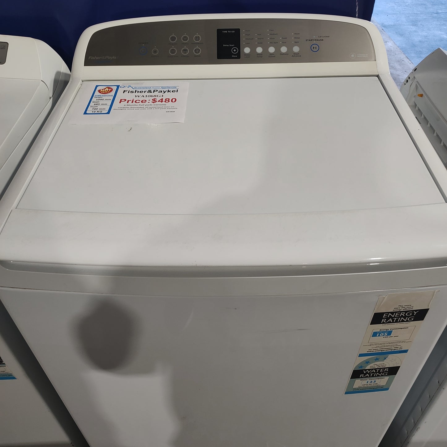 Fisher & Paykel WA1068G1 10kg WashSmart Top Load Washing Machine