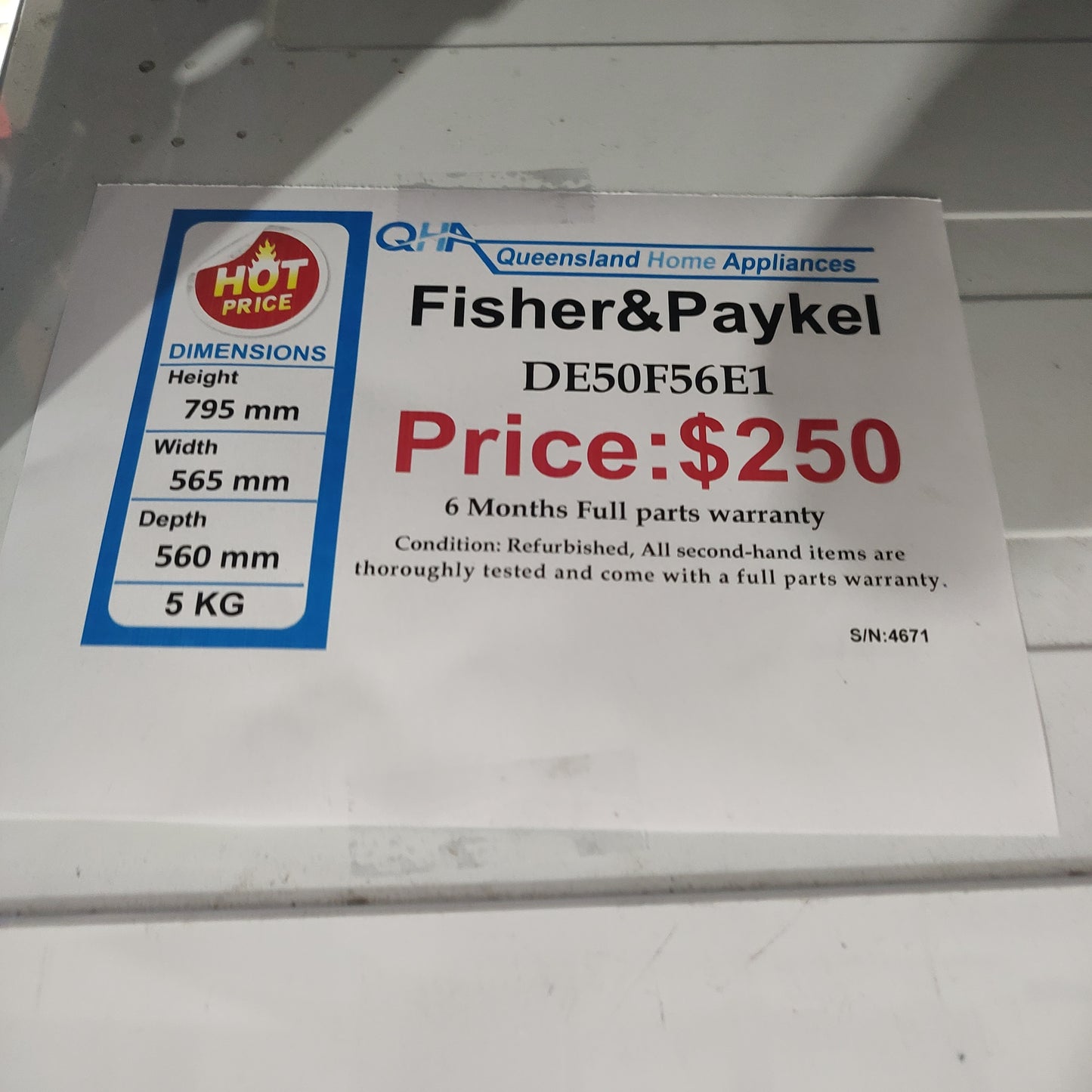 Fisher & Paykel DE50F56E1 5kg Dryer