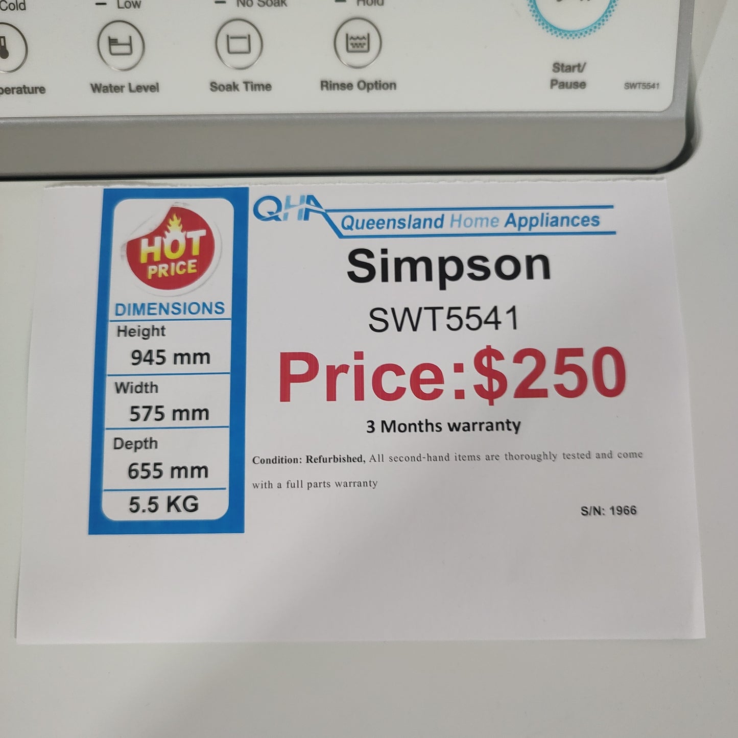 Simpson SWT5541 5.5kg EZI Top Load Washing Machine