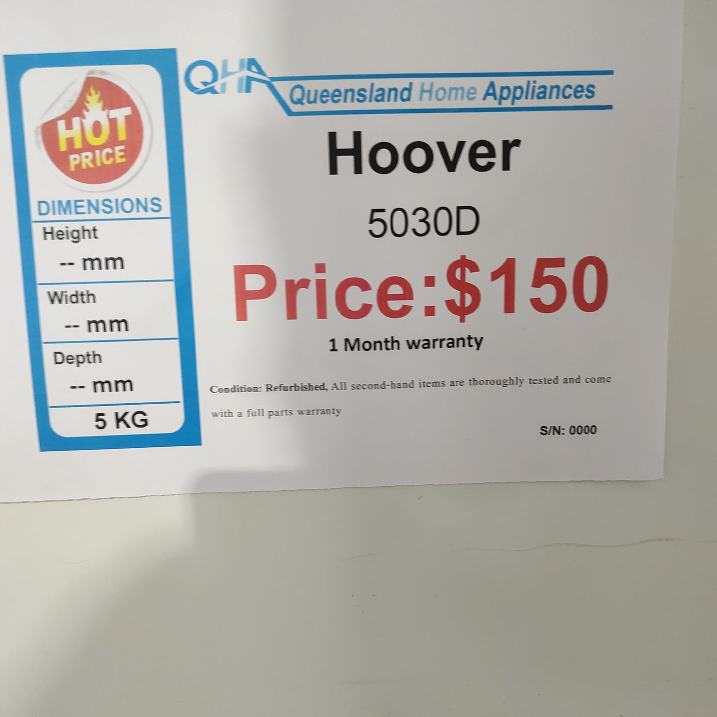 HOOVER 5030D 5kg Vented Dryer